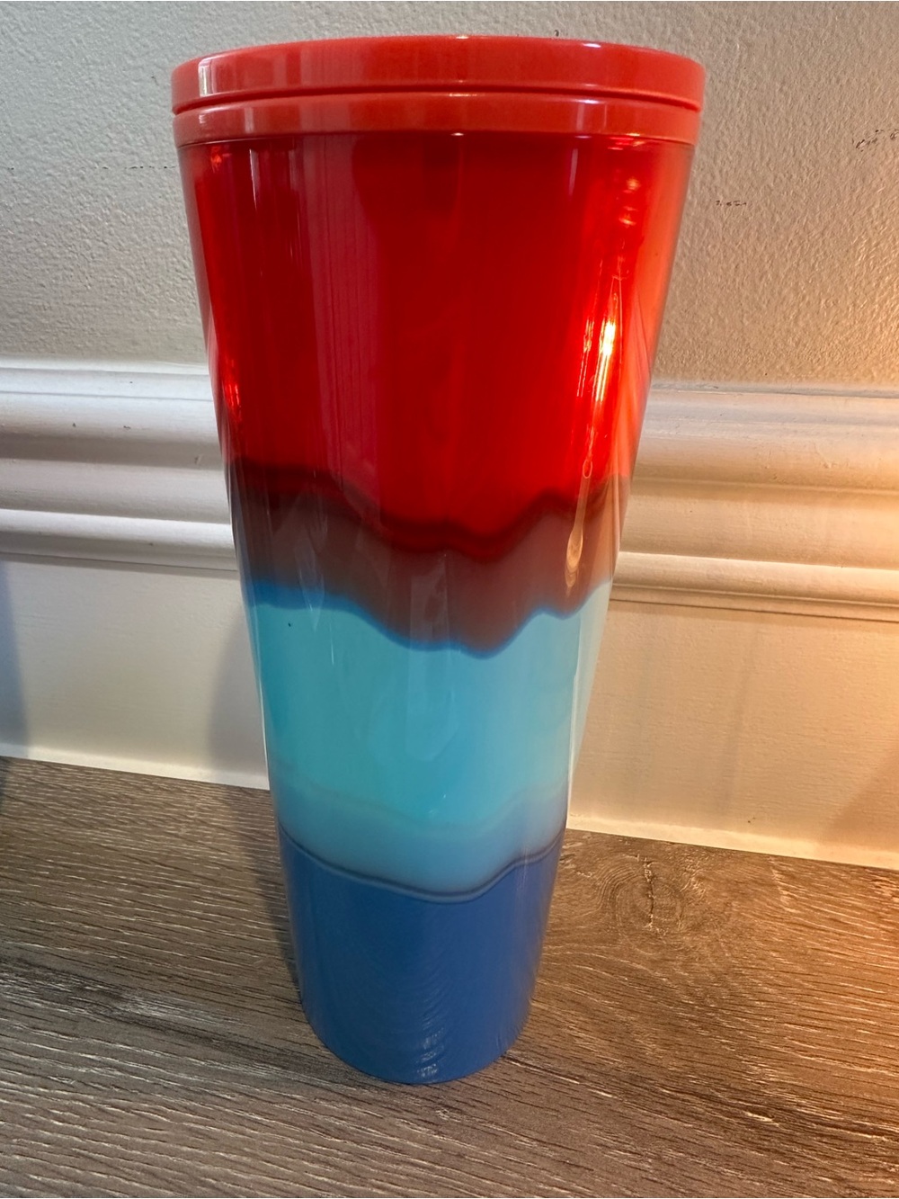 Starbucks Red and Light Blue Ombre Travel Tumbler